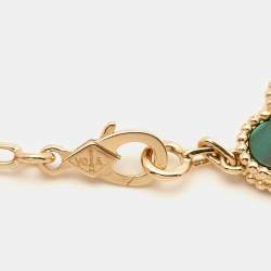 Pre Owned Van Cleef & Arpels Vintage Alhambra Malachite 18k Yellow Gold 5 Motif Station Bracelet