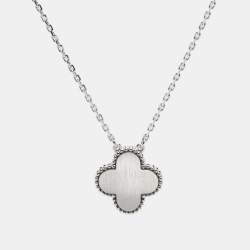 Pre Owned Van Cleef & Arpels Vintage Alhambra Diamond 18k White Gold Pendant Necklace