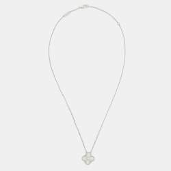 Pre Owned Van Cleef & Arpels Vintage Alhambra Diamond 18k White Gold Pendant Necklace