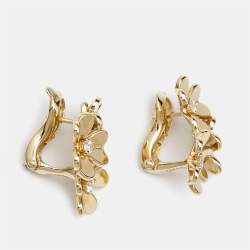 Pre Owned Van Cleef & Arpels Frivole 3 Flowers Diamond 18k Yellow Gold Mini Model Earrings
