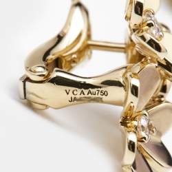 Pre Owned Van Cleef & Arpels Frivole 3 Flowers Diamond 18k Yellow Gold Mini Model Earrings