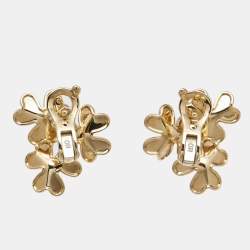 Pre Owned Van Cleef & Arpels Frivole 3 Flowers Diamond 18k Yellow Gold Mini Model Earrings