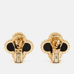 Pre Owned Van Cleef & Arpels Vintage Alhambra Onyx 18k Yellow Gold Earrings