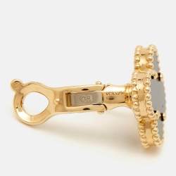 Pre Owned Van Cleef & Arpels Vintage Alhambra Onyx 18k Yellow Gold Earrings