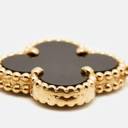 Pre Owned Van Cleef & Arpels Vintage Alhambra Onyx 18k Yellow Gold 5 Motif Station Bracelet