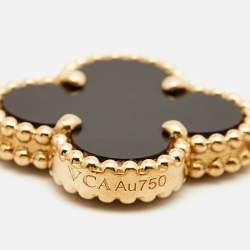 Pre Owned Van Cleef & Arpels Vintage Alhambra Onyx 18k Yellow Gold 5 Motif Station Bracelet