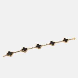 Pre Owned Van Cleef & Arpels Vintage Alhambra Onyx 18k Yellow Gold 5 Motif Station Bracelet