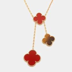 Pre Owned Van Cleef & Arpels Magic Alhambra 6 Motif Carnelian Tiger's Eye 18K Yellow Gold Pendant Necklace