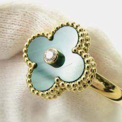 Van Cleef & Arpels 18K Yellow Gold and Diamond Vintage Alhambra Ring EU 55