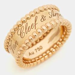 Pre Owned Van Cleef & Arpels Perlée Signature 18k Rose Gold Ring Size 51