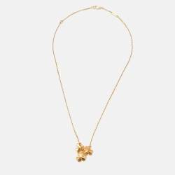 Pre Owned Van Cleef & Arpels Frivole 3 Flower Diamond 18k Yellow Gold Necklace