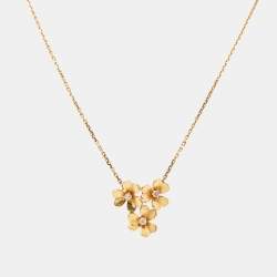 Pre Owned Van Cleef & Arpels Frivole 3 Flower Diamond 18k Yellow Gold Necklace