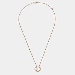 Pre Owned Van Cleef & Arpels Vintage Alhambra Mother of Pearl 18k Yellow Gold Necklace