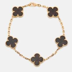 Van Cleef & Arpels Vintage Alhambra Limited Edition LetterWood 18k Rose Gold 5 Motif Station Bracelet
