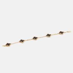 Van Cleef & Arpels Vintage Alhambra Limited Edition LetterWood 18k Rose Gold 5 Motif Station Bracelet