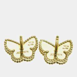 Van Cleef & Arpels 18K Yellow Gold, Mother of Pearl Butterfly Sweet Alhambra Studs Earrings