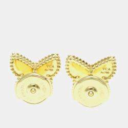 Van Cleef & Arpels 18K Yellow Gold, Mother of Pearl Butterfly Sweet Alhambra Studs Earrings