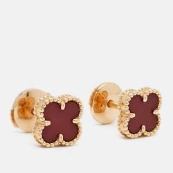 Pre Owned Van Cleef & Arpels Sweet Alhambra Carnelian 18k Rose Gold  Earrings