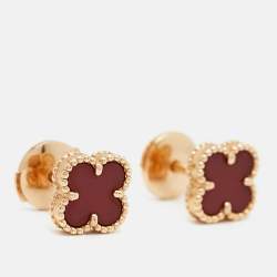 Pre Owned Van Cleef & Arpels Sweet Alhambra Carnelian 18k Rose Gold  Earrings