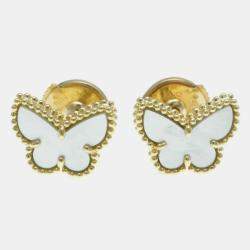 Van Cleef & Arpels 18K Yellow Gold, Mother of Pearl Sweet Alhambra Papillon Stud Earrings