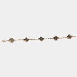 Pre Owned Van Cleef & Arpels Vintage Alhambra Grey Mother of Pearl 18K Rose Gold 5 Motif Station Bracelet