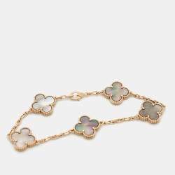 Pre Owned Van Cleef & Arpels Vintage Alhambra Grey Mother of Pearl 18K Rose Gold 5 Motif Station Bracelet