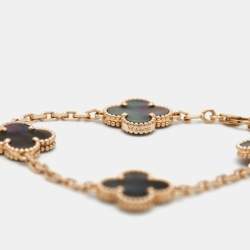 Pre Owned Van Cleef & Arpels Vintage Alhambra Grey Mother of Pearl 18K Rose Gold 5 Motif Station Bracelet