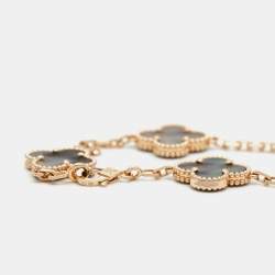 Pre Owned Van Cleef & Arpels Vintage Alhambra Grey Mother of Pearl 18K Rose Gold 5 Motif Station Bracelet