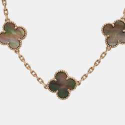 Pre Owned Van Cleef & Arpels Vintage Alhambra Grey Mother of Pearl 18K Rose Gold 5 Motif Station Bracelet