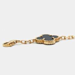 Pre Owned Van Cleef & Arpels Vintage Alhambra Onyx 18k Yellow Gold 5 Motif Station Bracelet
