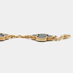 Pre Owned Van Cleef & Arpels Vintage Alhambra Onyx 18k Yellow Gold 5 Motif Station Bracelet