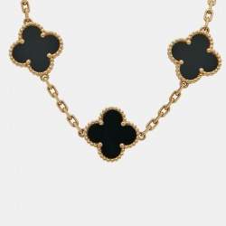 Pre Owned Van Cleef & Arpels Vintage Alhambra Onyx 18k Yellow Gold 5 Motif Station Bracelet