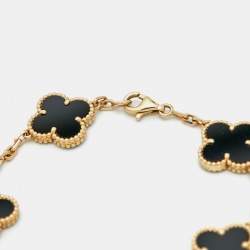 Pre Owned Van Cleef & Arpels Vintage Alhambra Onyx 18k Yellow Gold 5 Motif Station Bracelet