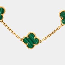 مملوكة مسبقًا Van Cleef & Arpels Vintage Alhambra Malachite 5 Motif 18k Yellow Gold Bracelet