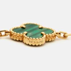مملوكة مسبقًا Van Cleef & Arpels Vintage Alhambra Malachite 5 Motif 18k Yellow Gold Bracelet