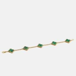 مملوكة مسبقًا Van Cleef & Arpels Vintage Alhambra Malachite 5 Motif 18k Yellow Gold Bracelet