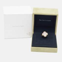 Van Cleef & Arpels Magic Alhambra Grey Mother of Pearl 18k Yellow Gold Ring Size 54