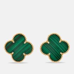 Pre Owned Van Cleef & Arpels Magic Alhambra Malachite 18k Yellow Gold Earrings
