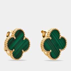 Pre Owned Van Cleef & Arpels Magic Alhambra Malachite 18k Yellow Gold Earrings