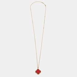 Pre Owned Van Cleef & Arpels Magic Alhambra Carnelian 18k Yellow Gold Long Pendant Necklace