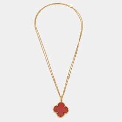 Pre Owned Van Cleef & Arpels Magic Alhambra Carnelian 18k Yellow Gold Long Pendant Necklace