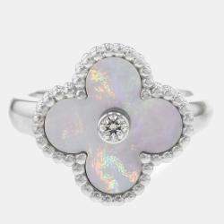 Van Cleef & Arpels 18K White Gold Vintage Alhambra Ring EU 49 
