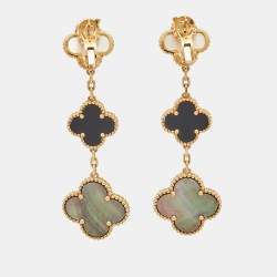 مملوكة مسبقًا Van Cleef & Arpels Magic Alhambra Mother of Pearl Onyx 18k Yellow Gold Earrings