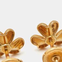 Pre Owned Van Cleef & Arpels Frivole Diamond 18k Yellow Gold Mini Model Earrings