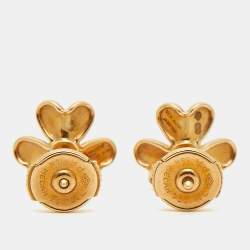 Pre Owned Van Cleef & Arpels Frivole Diamond 18k Yellow Gold Mini Model Earrings