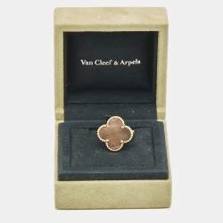 Pre Owned Van Cleef & Arpels Magic Alhambra Grey Mother of Pearl 18k Yellow Gold Ring Size 53