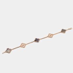 Pre Owned Van Cleef & Arpels Vintage Alhambra Diamond Mother of Pearl 18K Rose Gold Station Bracelet