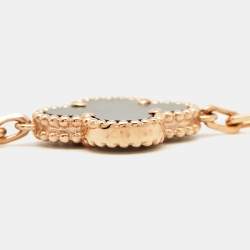 Pre Owned Van Cleef & Arpels Vintage Alhambra Diamond Mother of Pearl 18K Rose Gold Station Bracelet