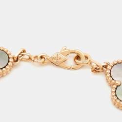 Pre Owned Van Cleef & Arpels Vintage Alhambra Diamond Mother of Pearl 18K Rose Gold Station Bracelet