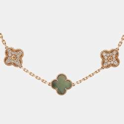 Pre Owned Van Cleef & Arpels Vintage Alhambra Diamond Mother of Pearl 18K Rose Gold Station Bracelet